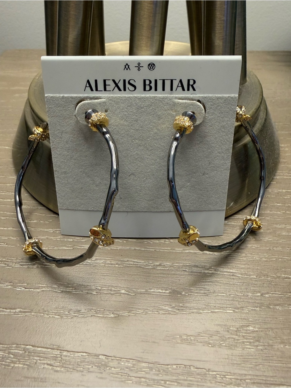 Alexis Bittar Black and Gold Sculpted Hoop Earrings